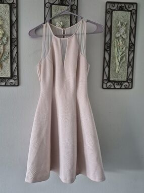 Guess Sleeveless Mesh Yoke A-Line Midi Dress in Light Blush